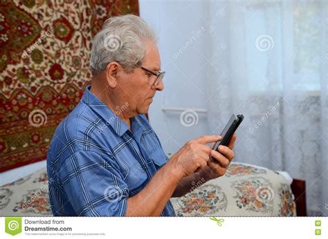 Grandfather With The Phone Stock Image Image Of Human 77487171