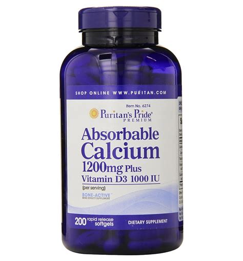 Puritan S Pride Absorbable Calcium 1200 Mg With Vitamin D 1000 Iu 200