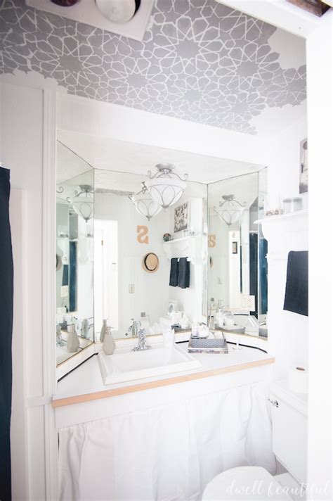 Prepare your ceiling for stenciling. How to Stencil a Ceiling: A Mini Bathroom Makeover - Dwell ...