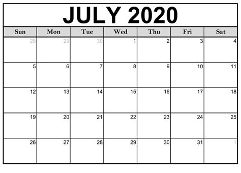 Easily download and start printing in one click! Free July 2020 Printable Calendar (Editable Templates)