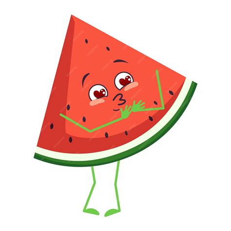 Premium Vector Cute Watermelon Character Falls In Love With Eyes Hearts Face Arms And Legs