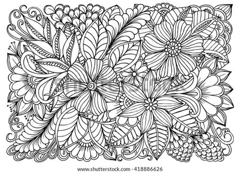 Flowers Black White Doodle Art Coloring Stock Vector Royalty Free 418886626