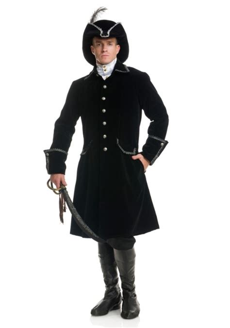 Mens Deluxe Black Pirate Jacket With Pockets Costume