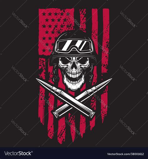 Soldier Skull On American Flag Background Design Vector Image