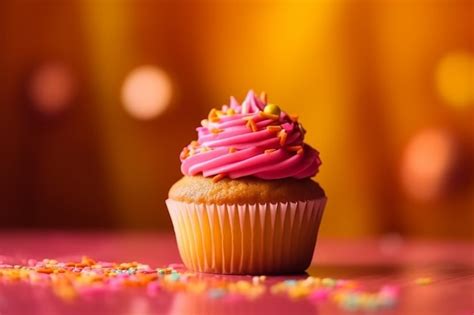 Premium Ai Image A Cupcake With Pink Icing And Sprinkles On Top Of It