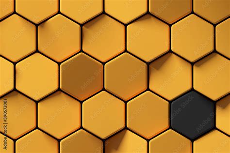 Abstract Yellow Hexagon Background With Single Black Field Honeycomb