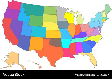 Color Usa Map With All States Royalty Free Vector Image