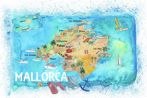 Mallorca Spain Illustrated Map With Landmarks And Highlights Painting
