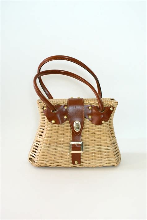 Vintage 1960s Handbag 60s Woven Straw Purse Spring Summer Straw