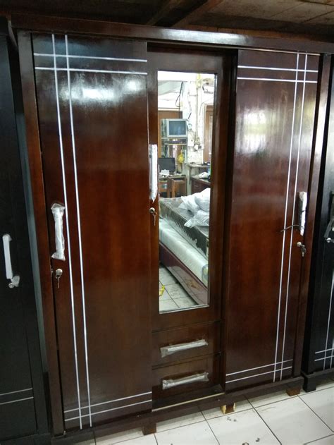 Ukuran p 50 cm x l 60 cm x t 220 cm. Jual lemari pakaian kayu teak 3 pintu sliding kaca melamic ...