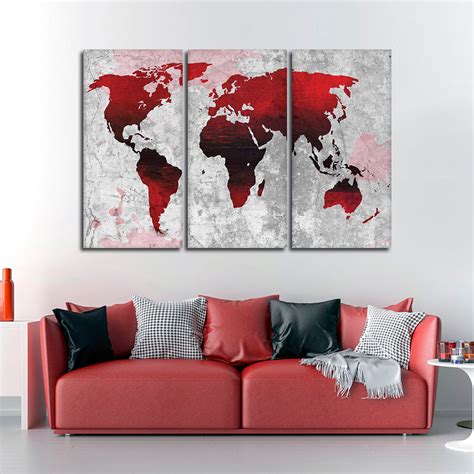 Crimson World Map Multi Panel Canvas Wall Art Elephantstock
