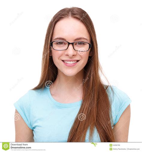 Beautiful Young Woman With Glasses Portrait Isolated On White Stock