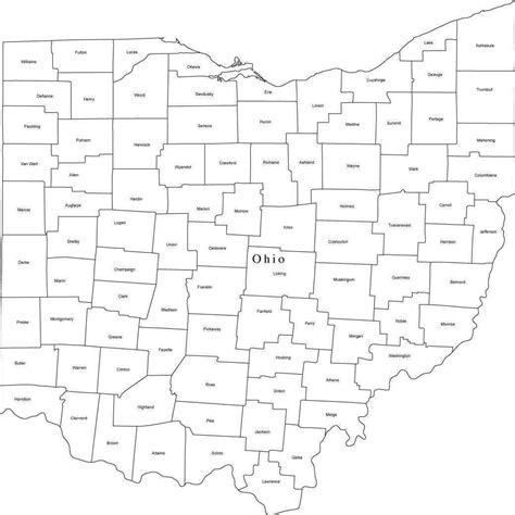 Black & White Ohio Digital Map with Counties