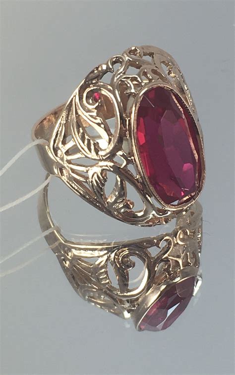 Vintage Original Soviet Russian Rose Gold Ruby Ring 583 14kt Ussr Rare