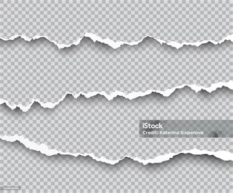 Vector Set Of Torn Paper Edges With Shadows Isolated On Transparent