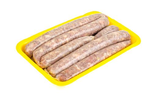 Raw Homemade Sausage In Natural Casing Isolated On White ...
