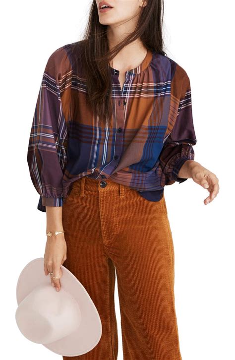 Madewell Plaid Peasant Top Nordstrom