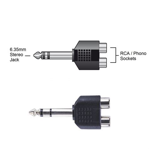6 35mm stereo jack plug to 2 x rca phono sockets adaptor splitter