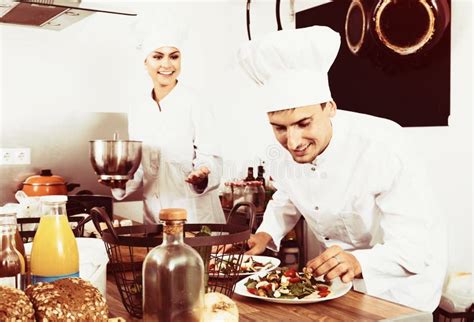 Two Chefs Preparing Food Stock Photo Image Of Preparation 81480954