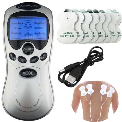 Tens Acupuncture Blue Screen Electronic Digital Therapy Machine Massager Four Fastener Electrod