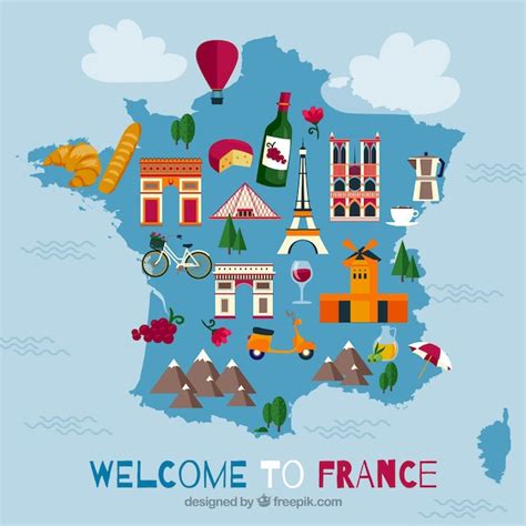 Kaart Van Frankrijk Met Bezienswaardigheden Gratis Vector