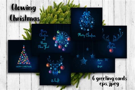 Glowing Christmas Greeting Cards By Inkoly Thehungryjpeg