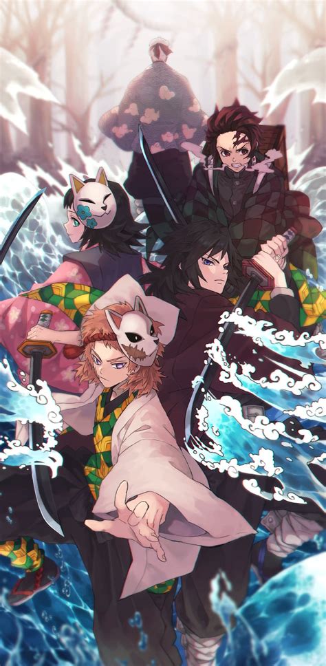 Kamado Tanjirou Tomioka Giyuu Sabito Makomo And Urokodaki Sakonji