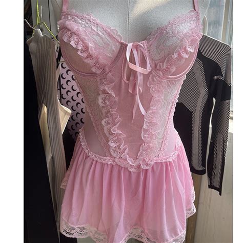 Pink Satin Lace Lingerie Dress Bodysuit Jumper Sexy Ddlg Playground