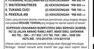 Maklumat kekosongan ini adalah seperti yang diiklankan. JAWATAN KOSONG TERKINI NOVEMBER - LOKASI SIBU | Koperasi ...