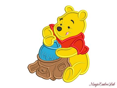 Winnie The Pooh Applique Winnie With Honey Instant Download Etsy