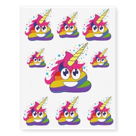 Rainbow Unicorn Poop Emoji Temporary Tattoos