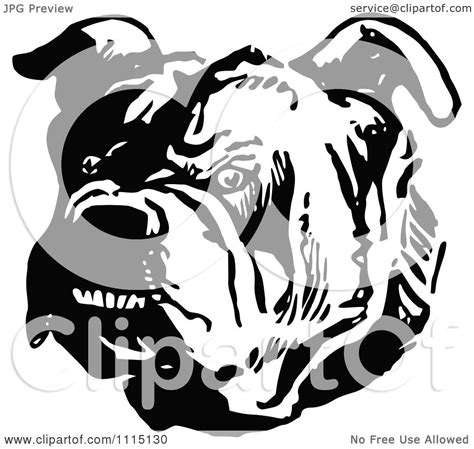 Clipart Vintage Black And White Tough Bulldog Royalty Free Vector