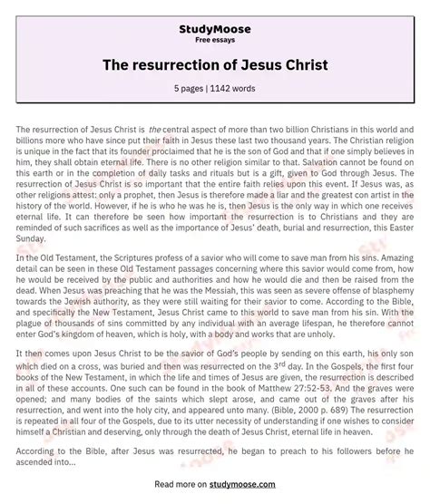 The Resurrection Of Jesus Christ Free Essay Example