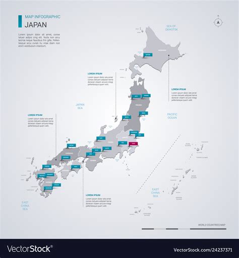 Japan Map With Infographic Elements Pointer Marks Vector Image