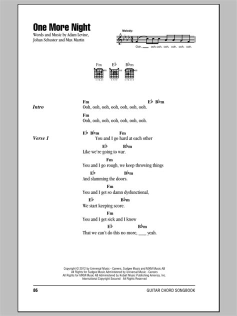 And this ain't no dream. One More Night Sheet Music | Maroon 5 | Guitar Chords/Lyrics