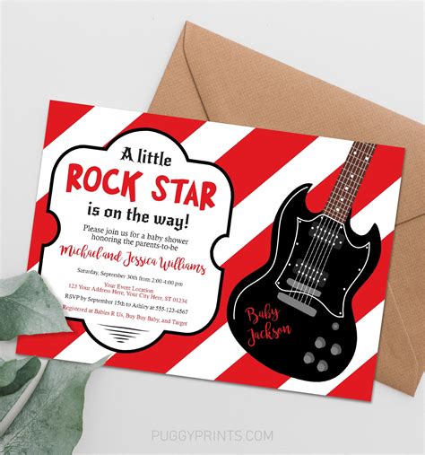 Paper And Party Supplies Invitations Editable Invites Guitar Baby Shower
