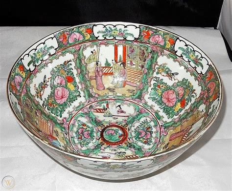 Antique Chinese Porcelain Red 4 Character Mark Famille Rose Huge 14 Punch Bowl 1859659454