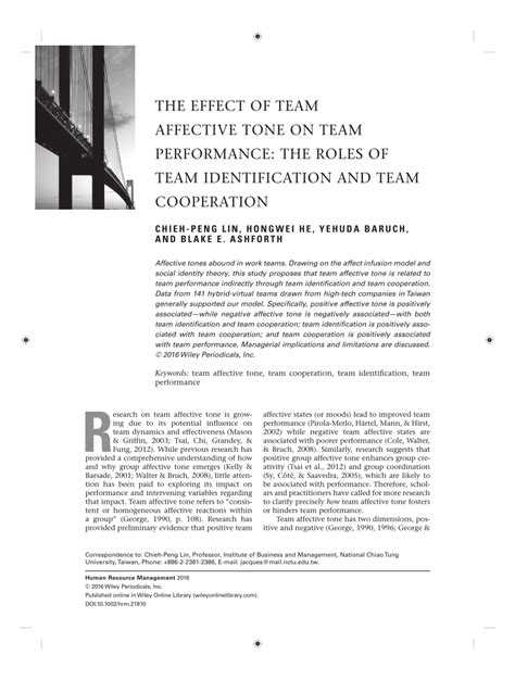 Pdf The Effect Of Team Affective Tone On Team Performance The Roles