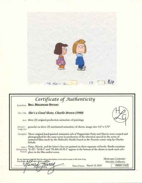 schulz she s a good skate charlie brown animation cels peppermint patty marcie 1980 howard
