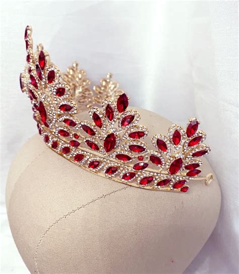 ruby red crystal crown victorian crown royalty crown red etsy