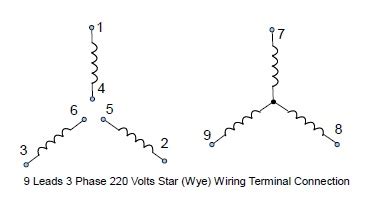 There should not be any ohm reading, i.e you will be touching the battery between leads 8 and 9 (polarity not important on this step), and monitoring the voltage deflection on each of the other 3. 9 Leads Terminal Wiring Guide for Dual Voltage Star (Wye) Connected AC Induction Motor ...