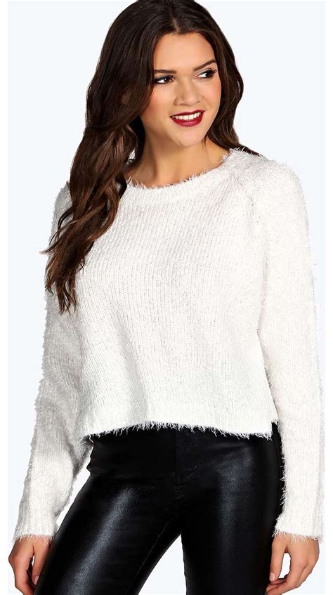Boohoo Ruby Fluffy Knit Jumper White Azz14075 Go Back To Nature With