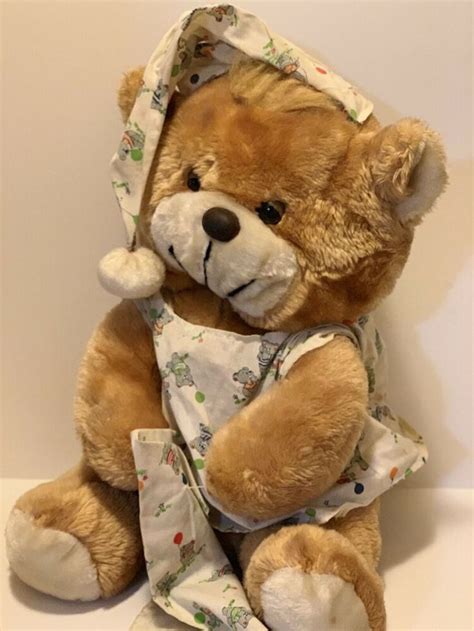 Vintage Cuddle Wit Brown Teddy Bear In Nightcap Gown Soft Large 16