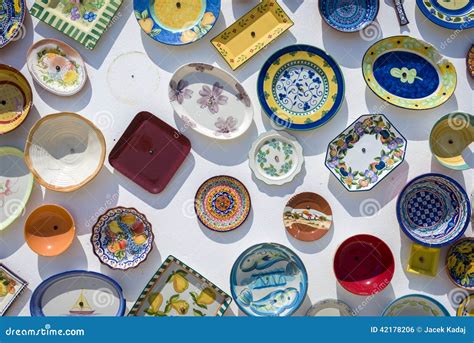 Traditional Portuguese Handcrafted Plates On The Wall Stock Photo