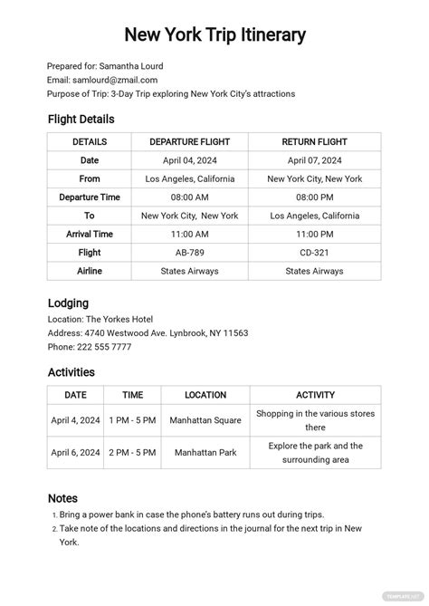 Free Itinerary Templates In Microsoft Word Doc