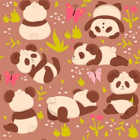 Premium Vector Seamless Pattern With Cute Pandas