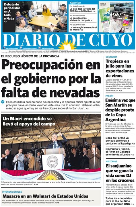 Tapa Edición 04 De Agosto De 2019 Diario De Cuyo Noticias De San