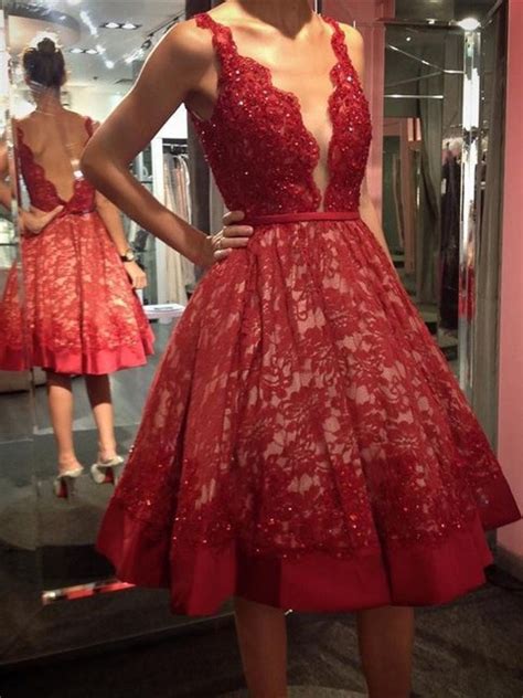 Red Lace Homecoming Dressshort Red Prom Dressred Lace Graduation