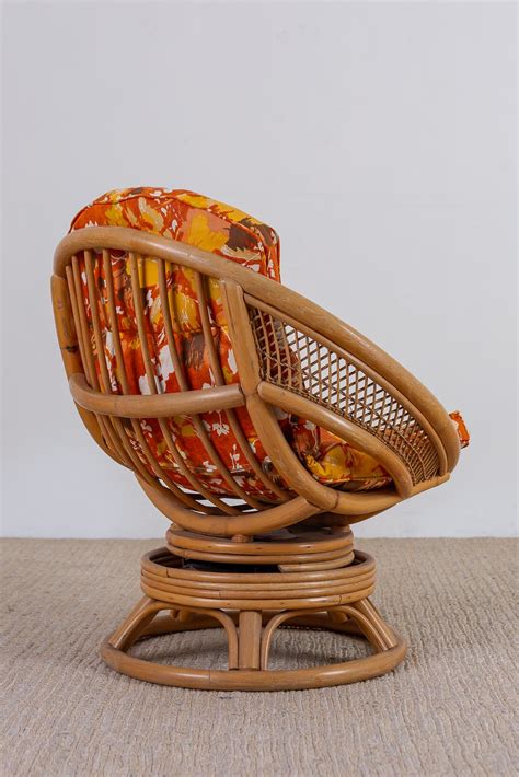 Midcentury Bamboo Rattan Wicker Round Swivel Lounge Chair At 1stdibs