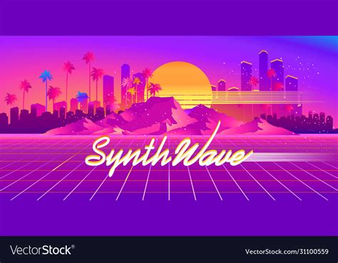 Synthwave Cyber Landscape With Laser Grid Stock Vector My XXX Hot Girl